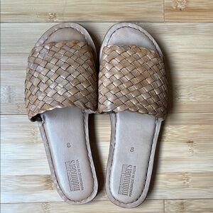 Tan Woven Leather Sandals Slip-On Style